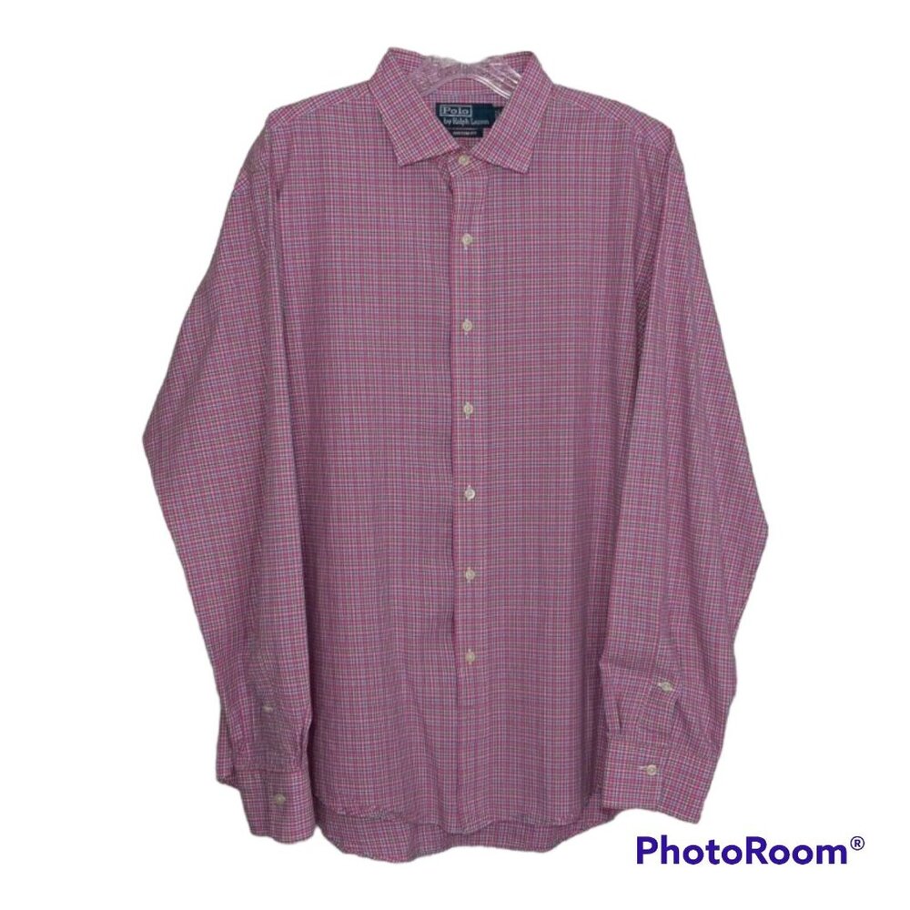 Polo Men's Shirt XL Ralph Lauren Button Up Custom Fit Plaid Long Sleeve Gingham